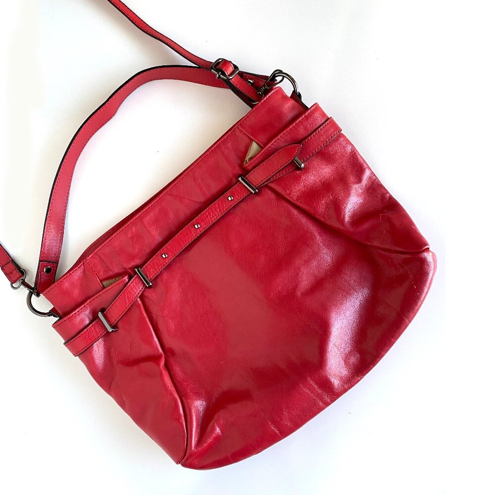 Gianni Conti Vera Pelle Extra Large Red Leather Shoulder / Crossbody Bag